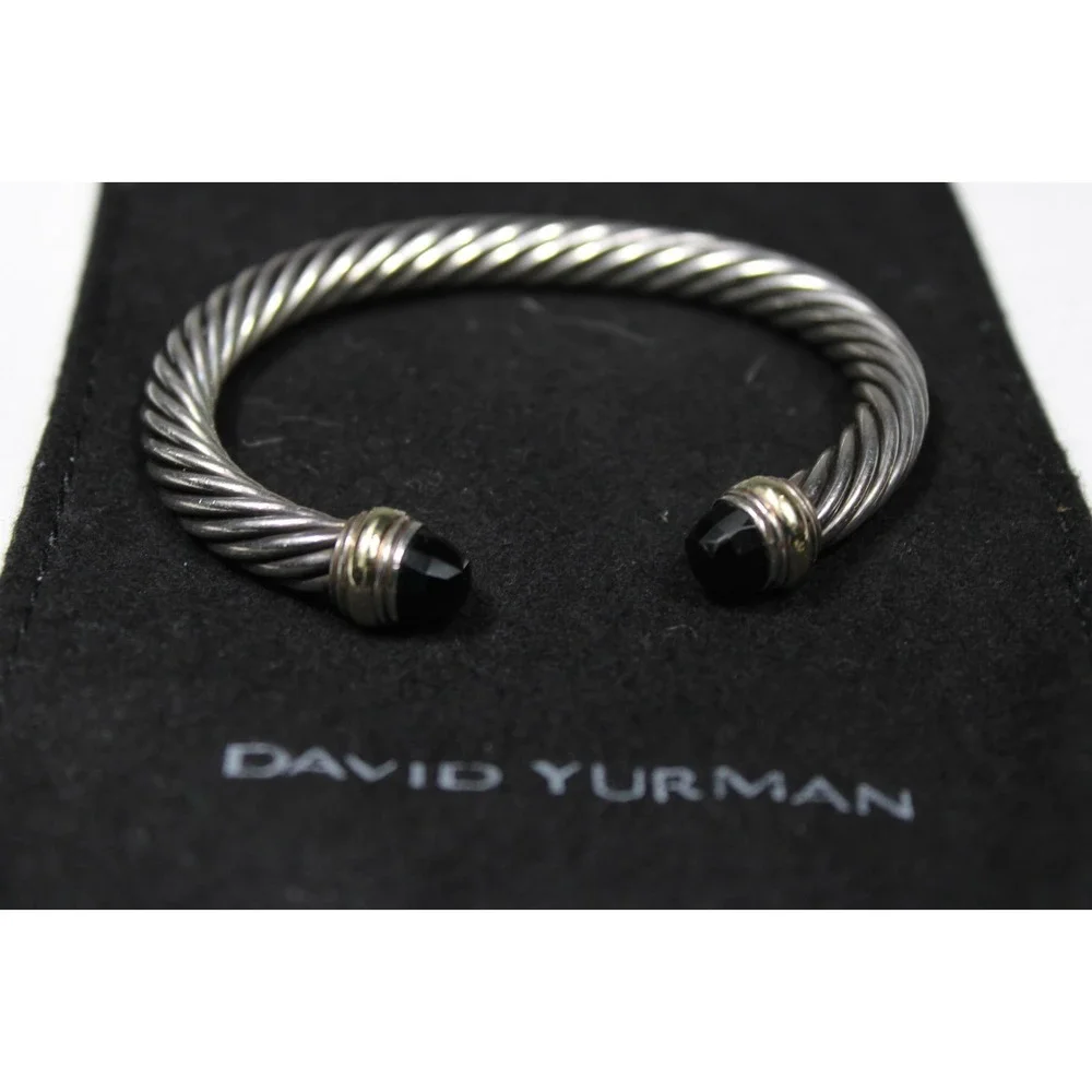 David Yurman 5mm Cable Sterling Silver Black Onyx and 14K Yellow Gold Bracelet M